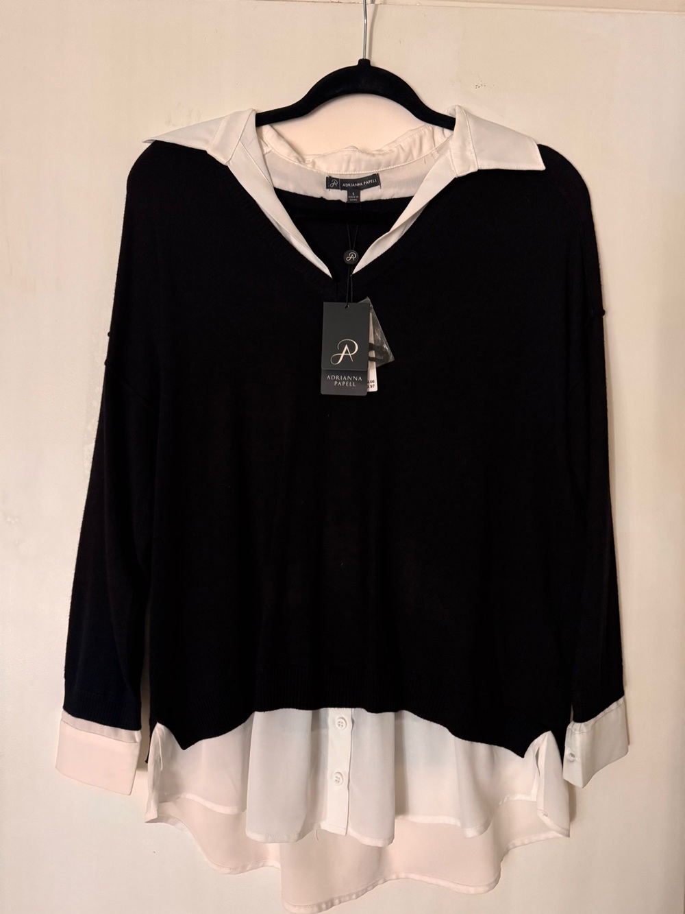 Adrianna Papell Black V-Neck Layered-Look Sweater - Picture 4 of 4